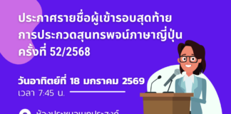 ประกาศรายชื่อผู้เข้ารอบสุดท้าย การประกวดสุนทรพจน์ภาษาญี่ปุ่น ครั้งที่ 52/2568