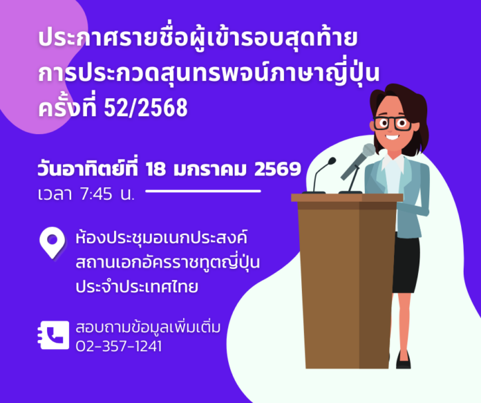ประกาศรายชื่อผู้เข้ารอบการประกวดสุนทรพจน์ภาษาญี่ปุ่น 2568